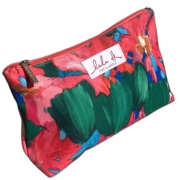 LULU dk For CLINIQUE Cosmetic Bag Watercolor Floral Zipper 10 x 6 x 2.5 inches - Picture 1 of 12